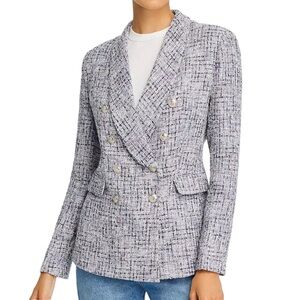 Aqua Tweed Double-Breasted Blazer Size L Purple Gray Classy Elegant Work Chic